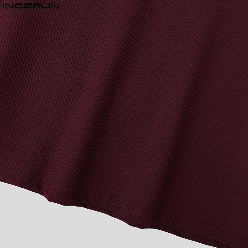 INCERUN Men Deep V Neck Long Sleeve Tops Knitted Fitted Undershirts