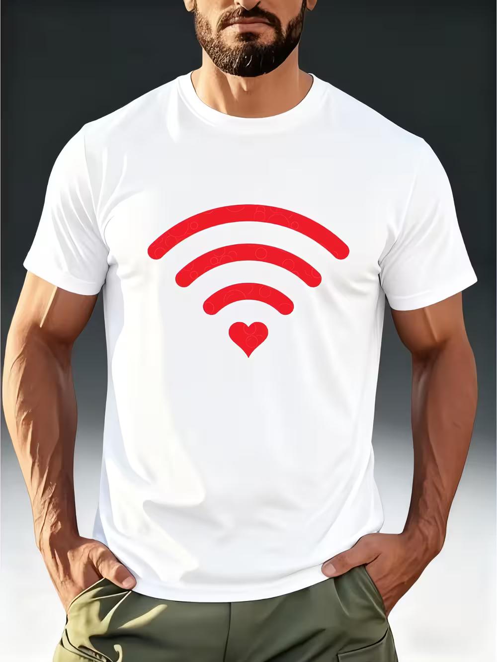 

Men s WiFi Symbol & Love Sign T-Shirt - Casual Short Sleeve Round Neck Summer Top with Print XL