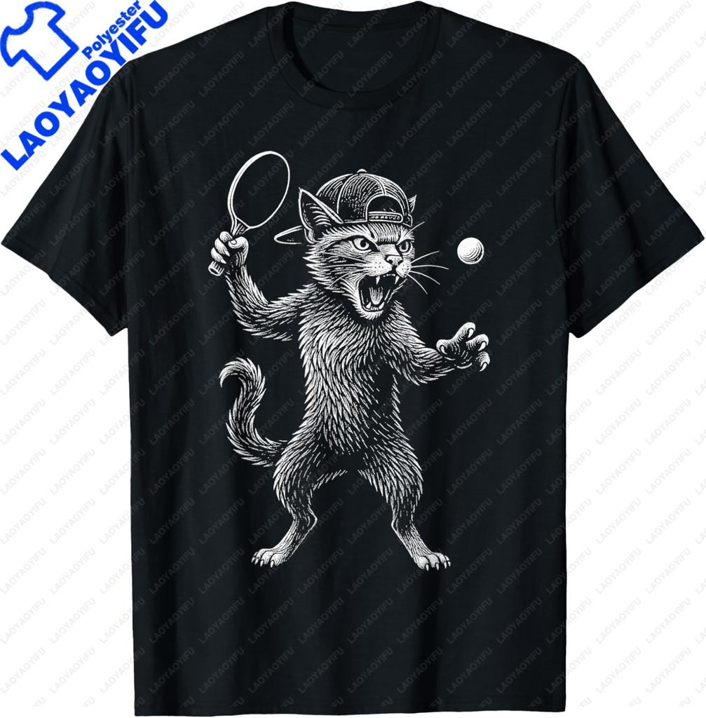 Table Tennis Black Cat Pingpong Black Outfit Cat Ping Pong Tshirt Streetwear Clothing Kawayi Y2k Unisexs Clothing Camiseta Hombre