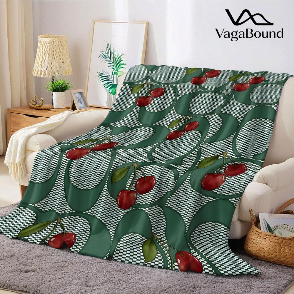 Vintage Cherry Monogram Flannel Blanket Warm Soft Halloween Christmas Decorative Couch Warm Cozy All-Season Gift