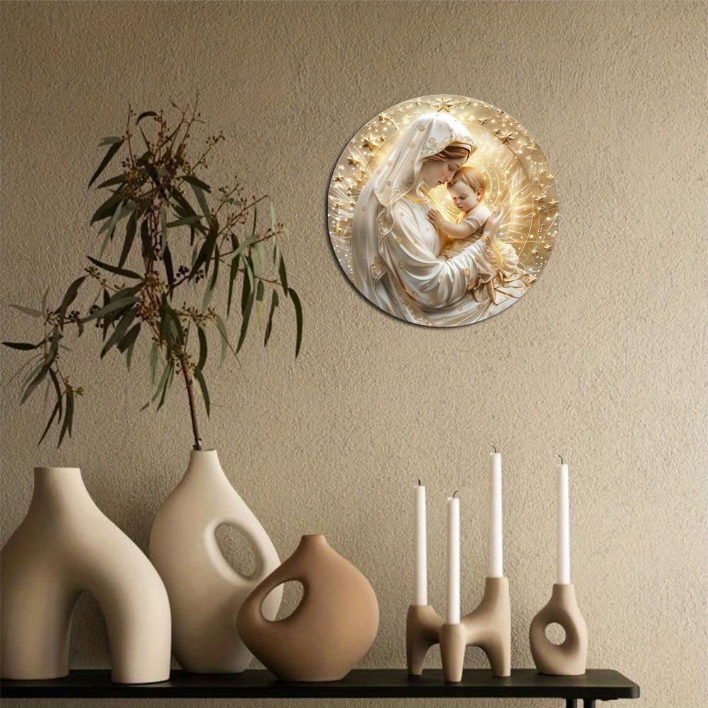 Mary Themed Wreath Sign, Round Religious Wood Decor, Home, Cafe, Living Room, Wall Decoration, Holiday Gift, Simple and Stylish Toilet Door Hanging