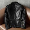 New Top Layer Tea Core Horse Leather Work-edged Short Slim Men's Genuine Leather Jacket