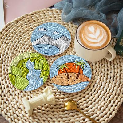 8Pcs Diamond Painting Coasters Kits Wooden Diamond Painting Art Coaster Kit with Holder for Coffee Table Bar Mugs Glass Cup Beer