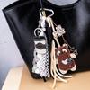 Miu-Stil Leder Katzen Tasche Anhänger mit Niedlichem Bären Schlüsselanhänger