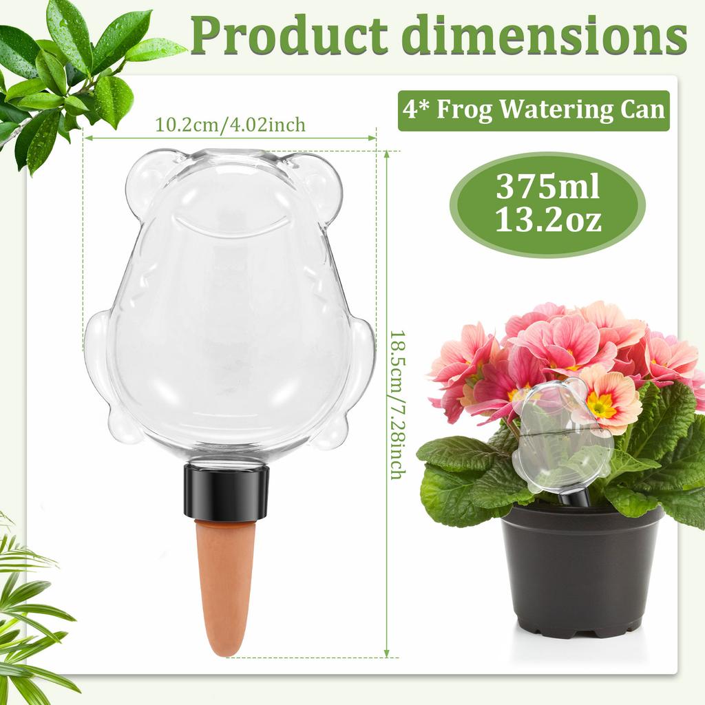 4Pcs Automatic Plant Watering Bulbs 375ml Clear Frog Style Self Watering Globe Insert Drip Irrigation System Garden Accessories