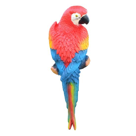 Tree Stump Parrot Ornament, Waterproof Resin Parrot Statue with Realistic Feather Texture, Outdoor Wall Mount Macaw Bird Ornament for Garden Tree