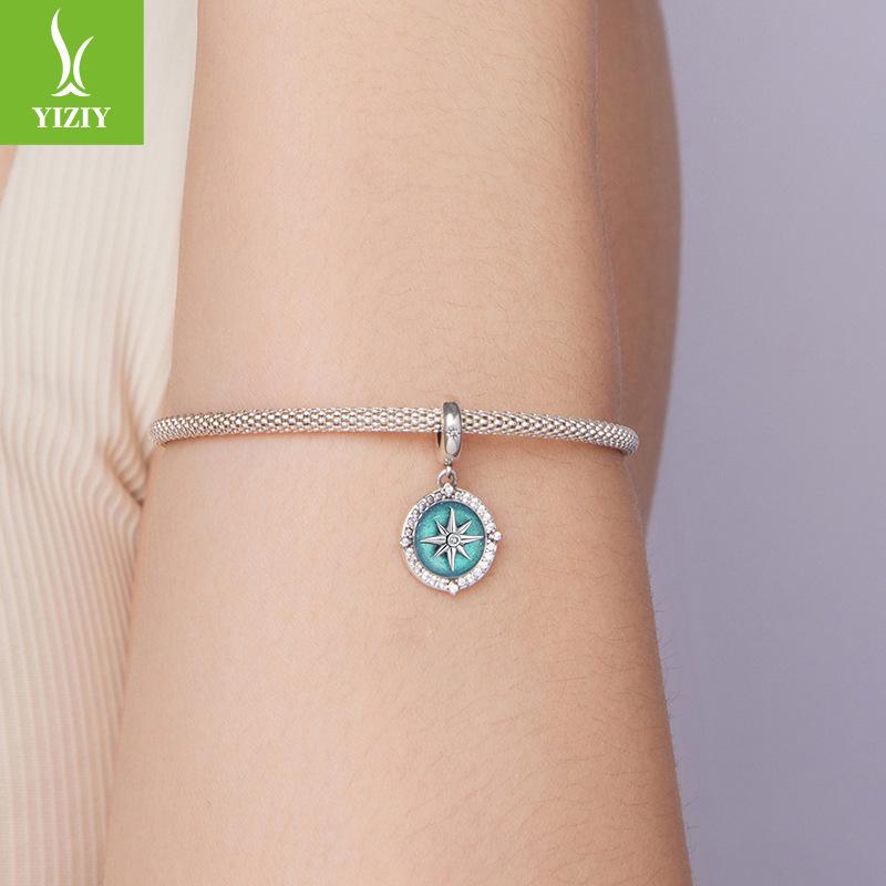 Vintage S925 Sterling Silver Compass Pendant Accessories Cross-Border Popular Starburst Diy Bracelet Beaded