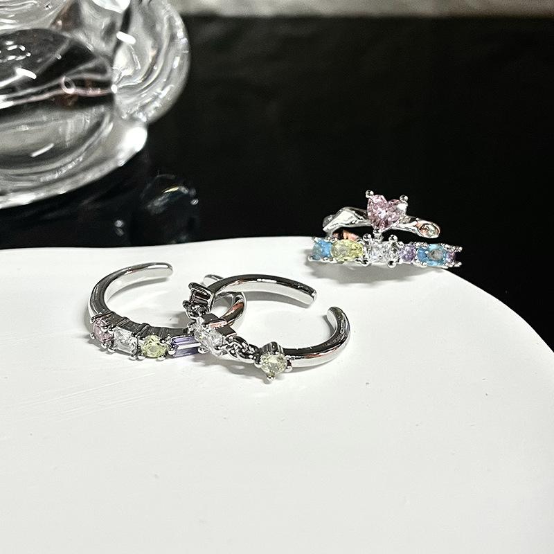 Diamond Ring Light Luxury Niche Design High Sense Unique Color Zircon Contrasting Color Ring Dream Rainbow Open Ring