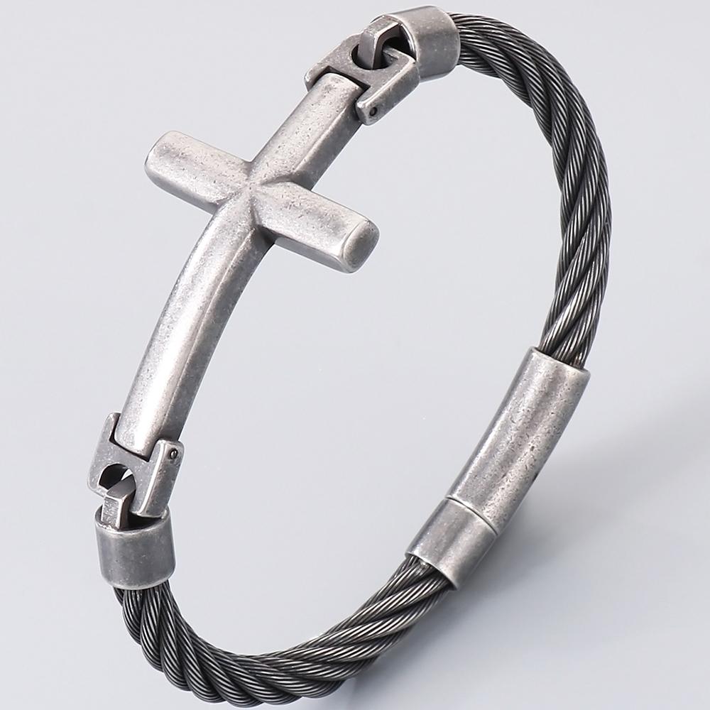 Bracciale a Croce per Uomini Adolescenti Catena a Maglie in Acciaio Inossidabile Braccialetto Larghezza 6MM Cristiano Religioso Gesù Confermazione Gioielli Regali