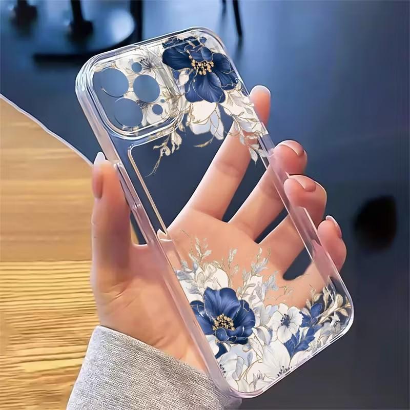 

Elegant Blue Floral with Gold Accents Phone Case for iPhone 17 16 15 14 13 12 11 16E Series Pro Max Plus Double Layer Protection iphone 17
