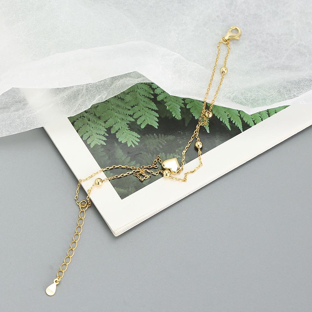 YHB020 S925 Sterling Silver Heart Pendant Bracelet - Korean Style Summer Jewelry for Women