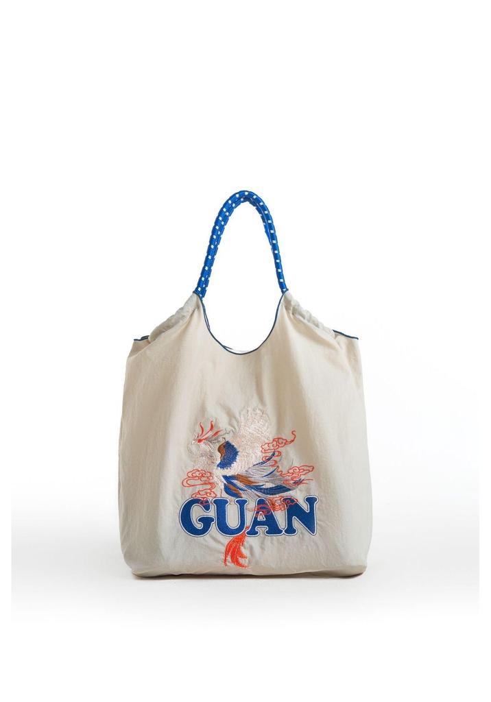 Japanese Style Handmade Waterproof Nylon Canvas Bag with Embroidered Patterns, Large Capacity