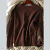 Blue Beryl Knit Pullover Long Round Women's Set, Midi-Length, I-Line, Sleeves, Neck, Brown, BB026-BR-M