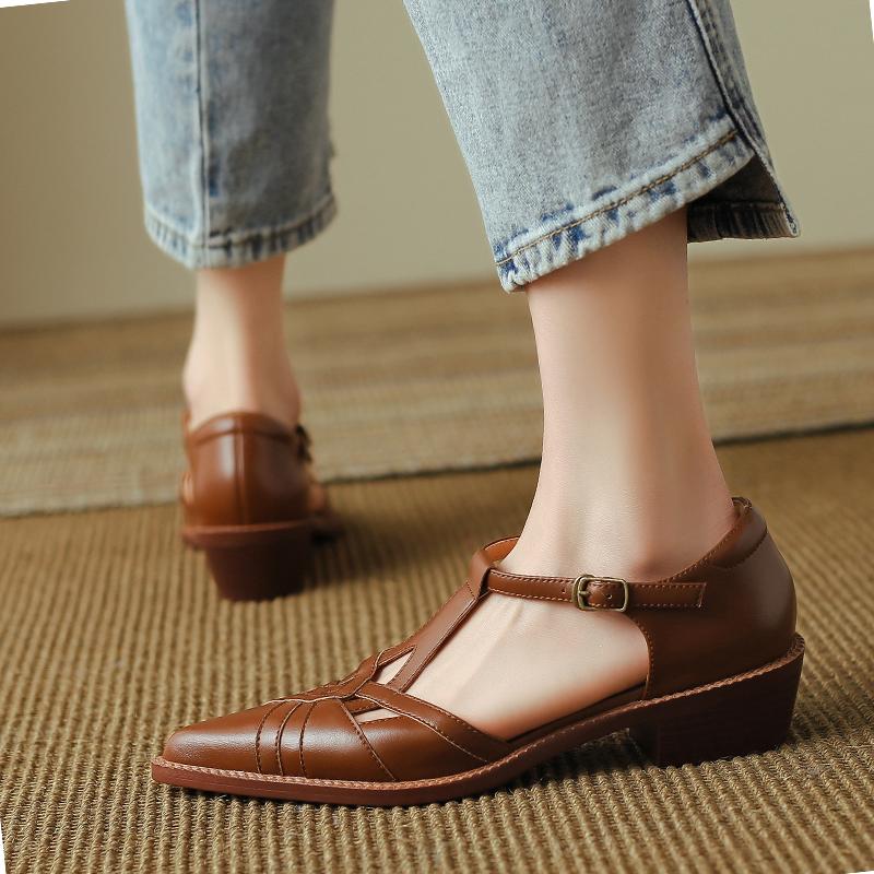 Fashion 2024 Summer Women Shoes Pointed Toe Chunky Heel Shoes for Women Med-Heel Women Sandals Giadiator