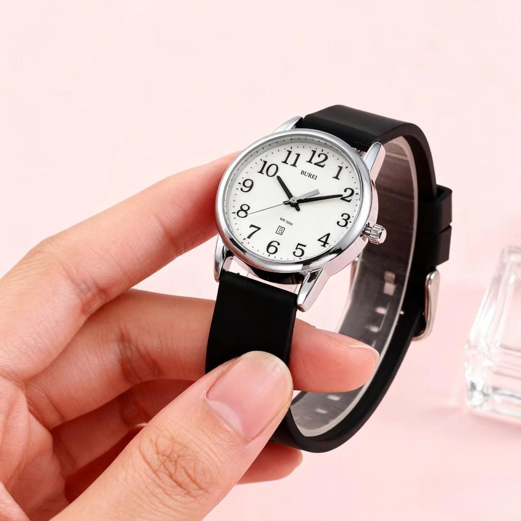 BUREI Analog Quartz with Date Luminous Silica Gel Gift Women's Watch, Stylish, Waterproof, Display, Thin, Dial, Easy-to-Read Dial, Strap, Simple,