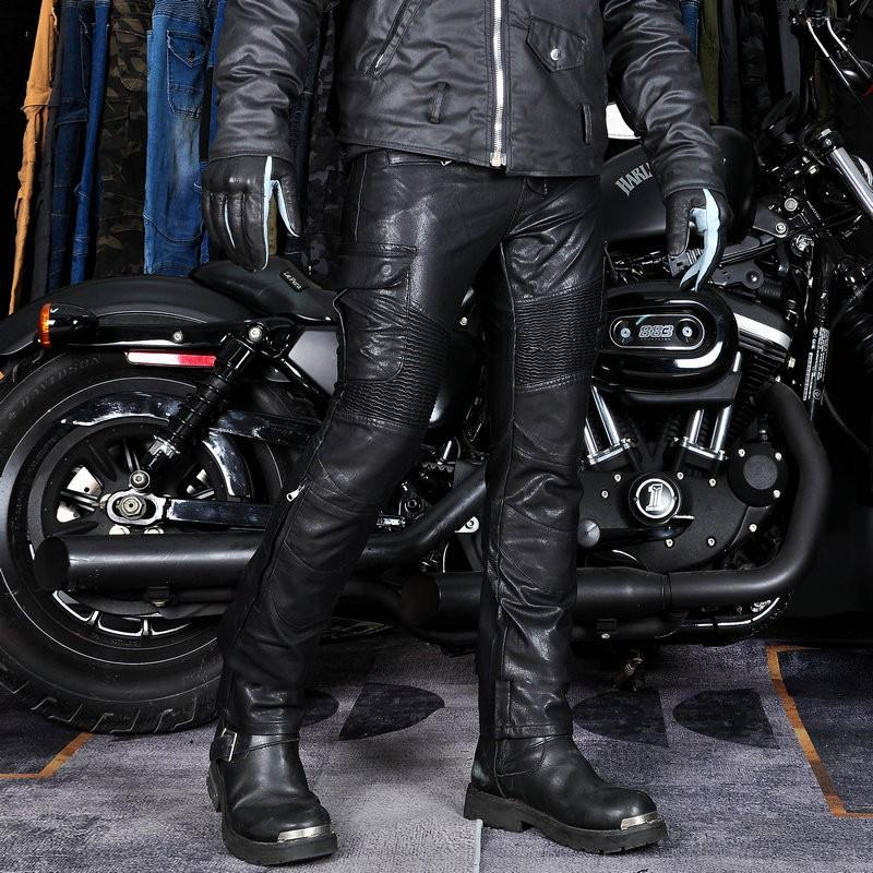 Mens Motorcycle Riding Pants PU Leather Protective Gear Windproof Slim Fit
