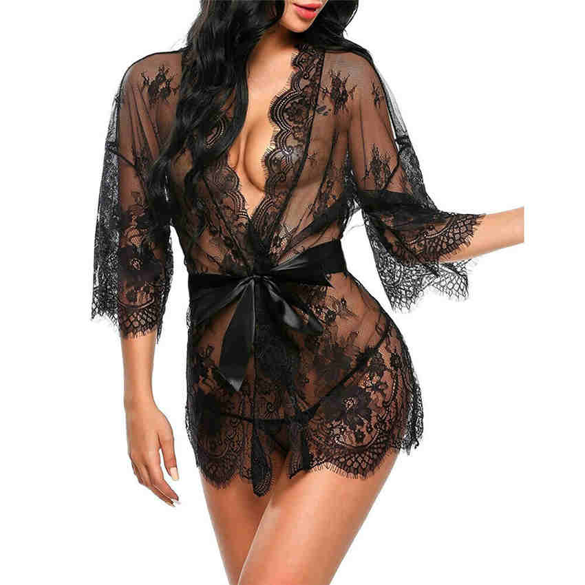 Sexy Females Lingerie Lace Robe Dress Nightwear Underwear Sleepwear Beach Dress