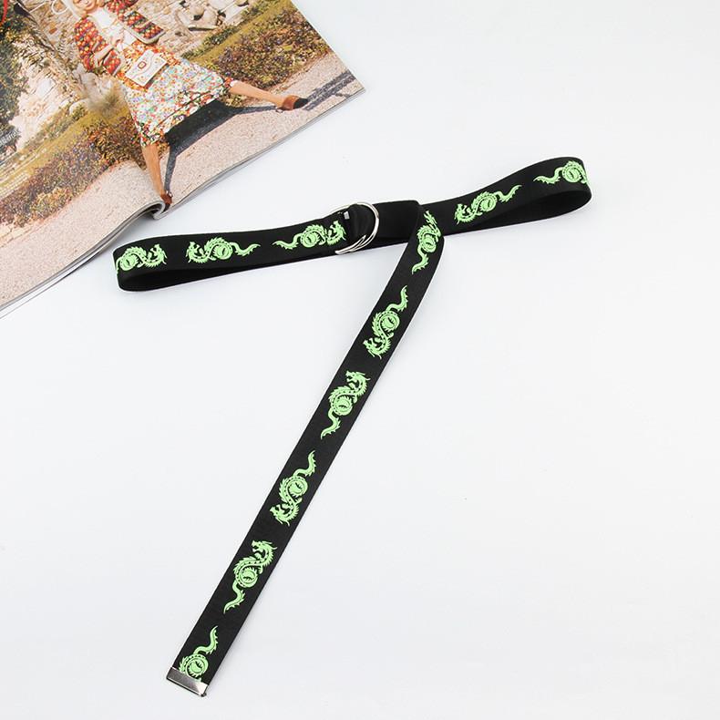 Fire Flame Embroidered Canvas Belt With Double Ring Closure For Fashionable Denim Outfits