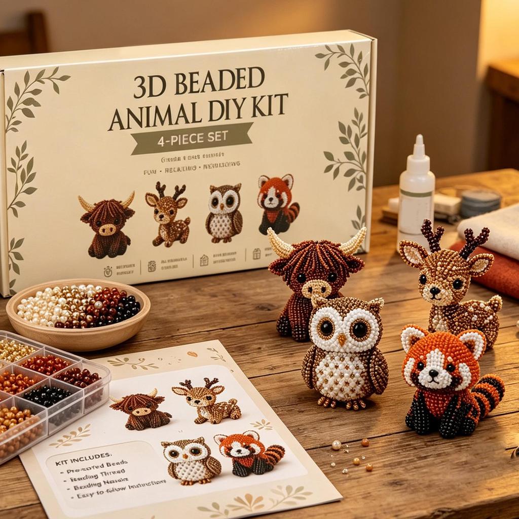 Kit de Animales con Cuentas 3D Arte Manual con Cuentas Set de Manualidades con Instrucciones Kit de Arte y Manualidades Creativas para Joyería para Adultos Principiantes