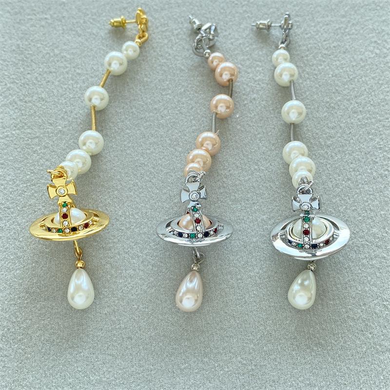 

European & American Luxury Saturn Pearl Tassel Drop Earrings for Women
