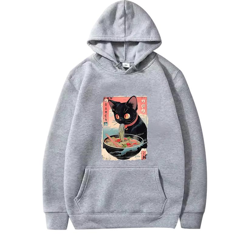 Funny Cat Eating Noodles Hoodie 2025 Men Women Fashion Vintage Long Sleeve Sweatshirt with Print Graphic Oversized Hoodie Unisex