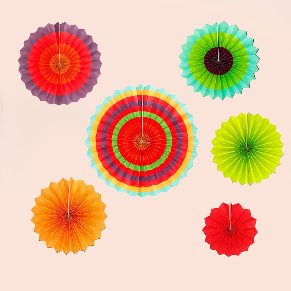 Vibrant Set Of 6 Paper Fans For Party Decoration And Atmosphere Enhancement