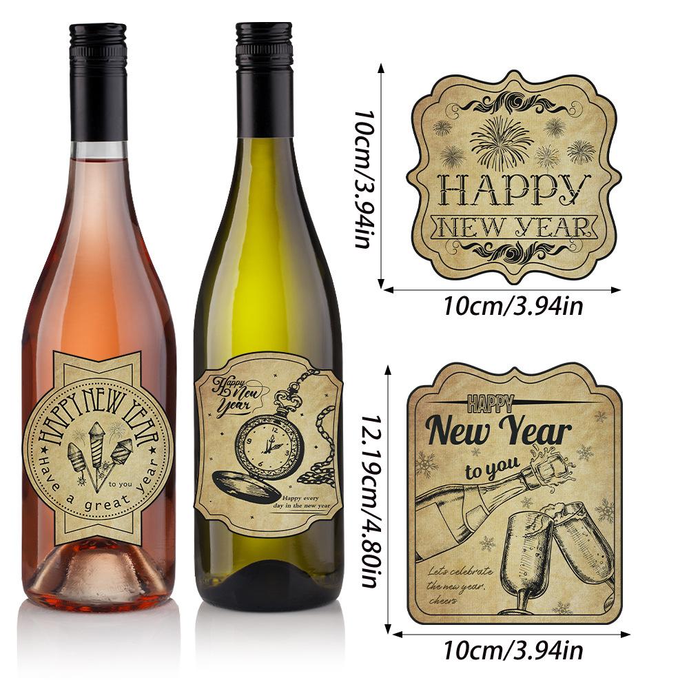 New Style, New Year Theme, Red Wine Bottle Stickers, Vintage Copperplate Paper, Adhesive Bottle Stickers, Party Desktop Decoration Supplies