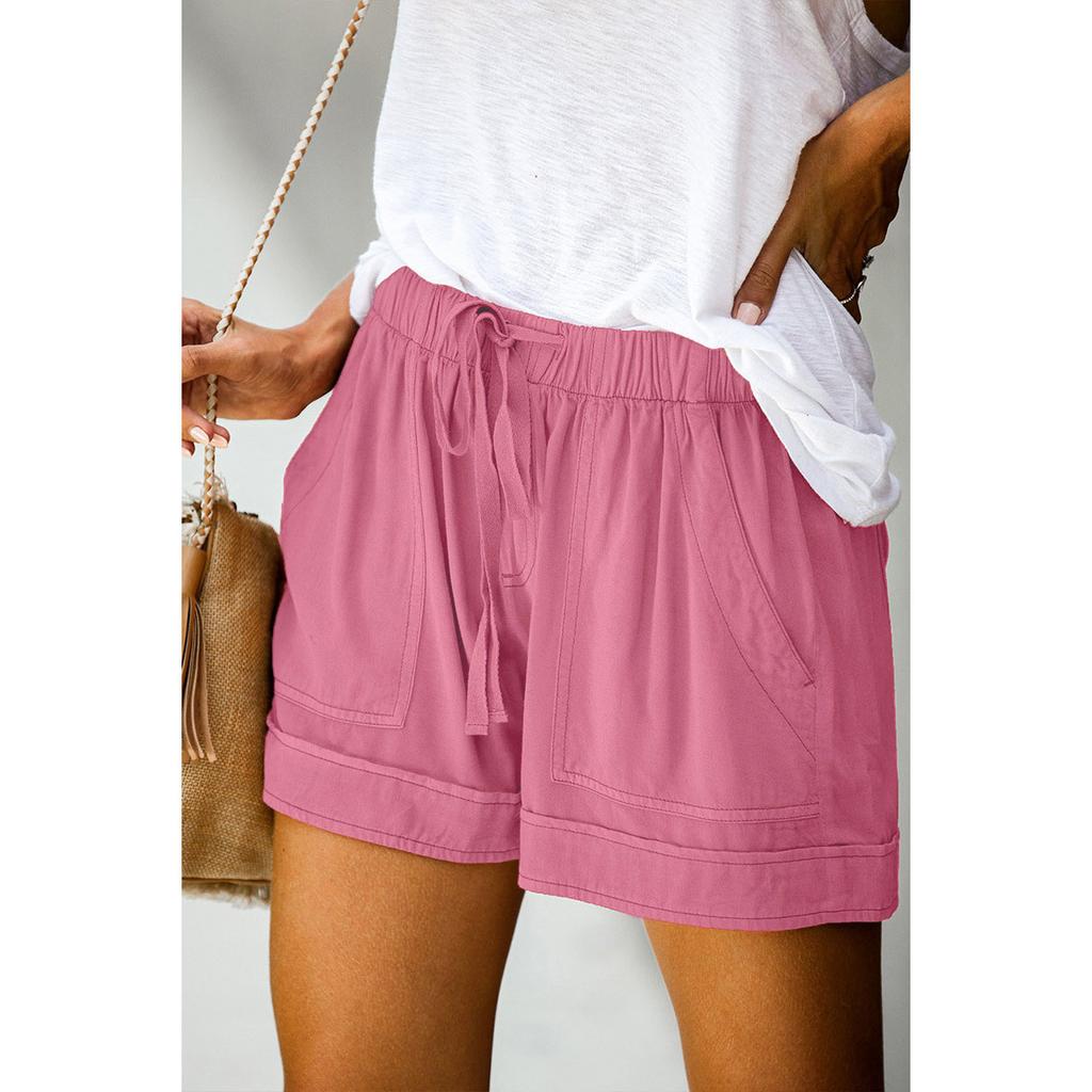 Womens Drawstring Casual Elastic Waist Pocketed Loose Shorts Pants Plus Size