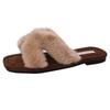 Retro cross-strapped fluffy slippers women's 2025 autumn new fashion square head temperament casual open-toed flat slippers
