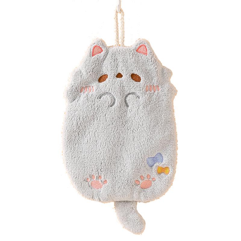 Cute Cartoon Tanuki Wall-mounted Coral Fleece Hand Towel - Thick, Non-Shedding, Absorbent for Kitchen or Bathroom