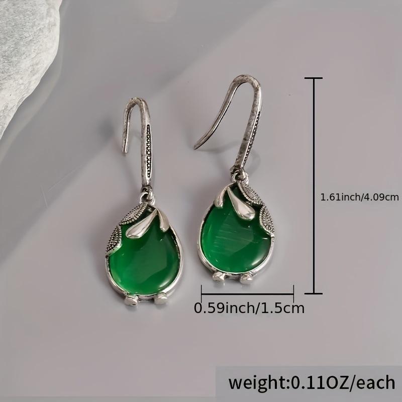 Teardrop Shape Synthetic Gemstone Inlaid Earrings - Elegant Beautiful Symbol for Women, Hook Earrings