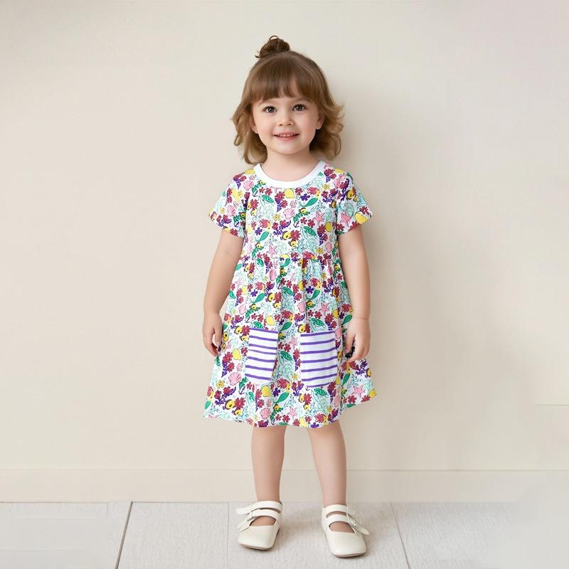 Sommer Neuheiten: Prinzessinnenkleid für Mädchen Entzückendes Blumenmuster Kinderkleid Sommer Kurzarmkleid