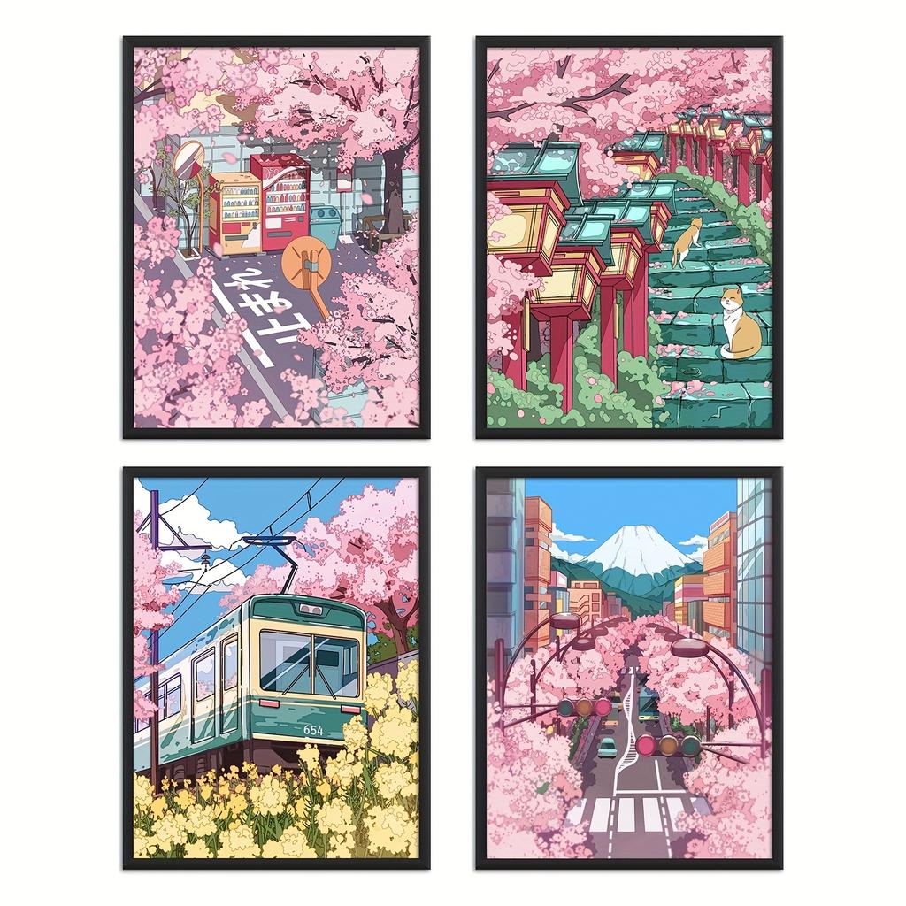 Japanese Cherry Blossom Anime Wall Art Poster Pink Preparatory Student Canvas Printing for Modern Living Room Home Decor Gifts