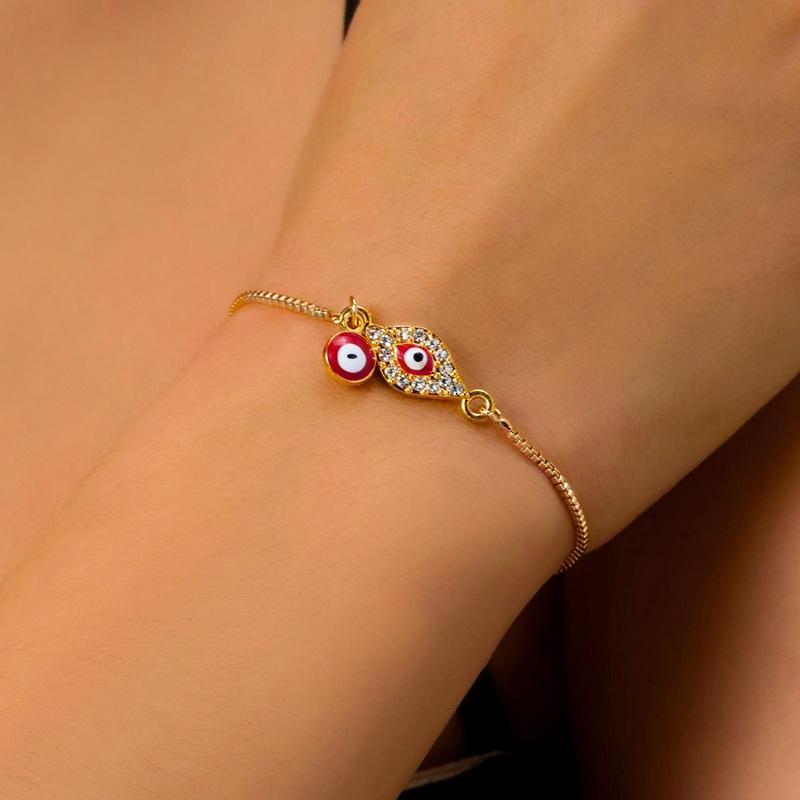 Classic Turkish Blue Evil Eyes Bracelet for Women Men Shining Rhinestone Palm Push Pull Adjustable Bracelet Lucky Jewelry Gift