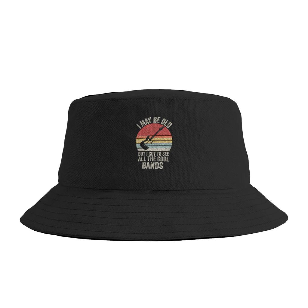 Unisex I May Be Old But I Got To See All The Cool Bands Bucket Hat Foldable Fisherman Hats Summer Korean Fishing Caps Outdoor