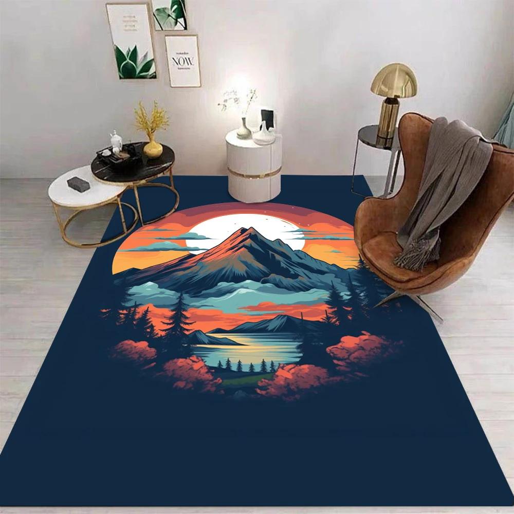 Landscape Carpet Cartoon Living Room Bedroom Kitchen Sofa Table Balcony Rug Non-slip Washable Mat Exquisite Ornaments