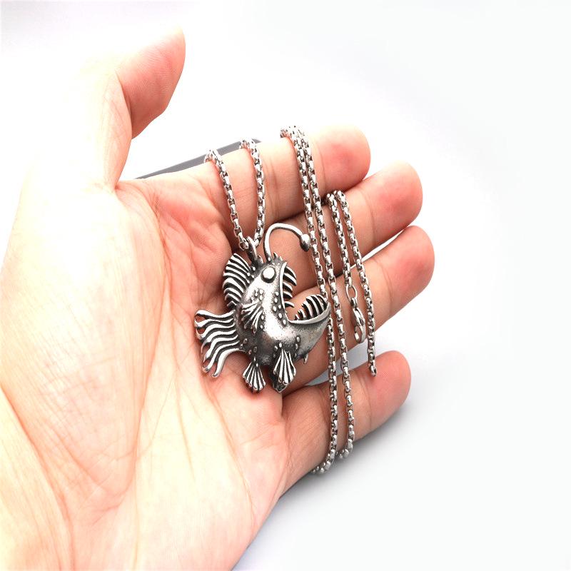Men's European & American Retro Style Stainless Steel Fish Necklace - 2025 Collection