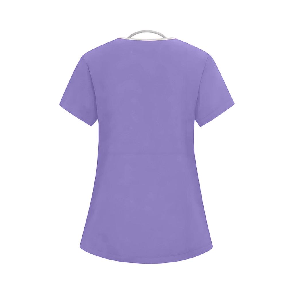Women's Elastic Quick-Drying V-Neck Pocket Short-Sleeve Caregiver Work Uniform