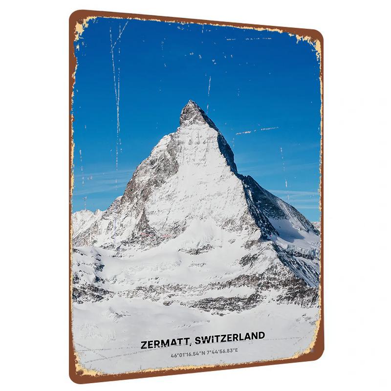 Swiss Matterhorn Snow Mountain Landscape Metal Tin Sign Home Wall Decor Living Room Art Hanging Ornament 20x30cm（7.8x11.8inch）