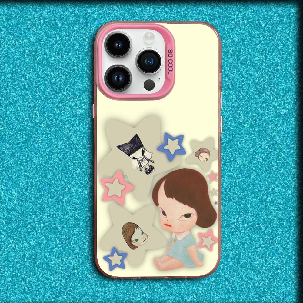 Cute Y-Yoshitomo Nara Phone Case For iPhone 16,15,14,13,12,11,Mini,Pro,MAX Pink Matte Silicone Cover