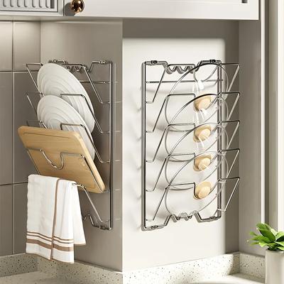 Multi-Layer Wall-Mounted Durable Metal Pot Cover Storage Rack Kitchen Organizer for Spices Pots And Cooking Utensils
