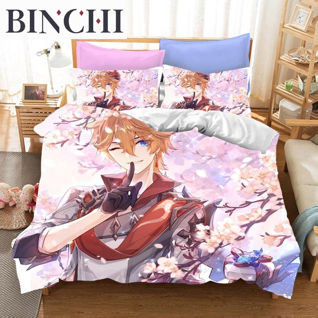 3D Game Genshin Impact Bedding Sets Keqing Xiao Duvet Cover Set 2_3 Pieces Boys Adults Single Full Queen King Size Bed Linen