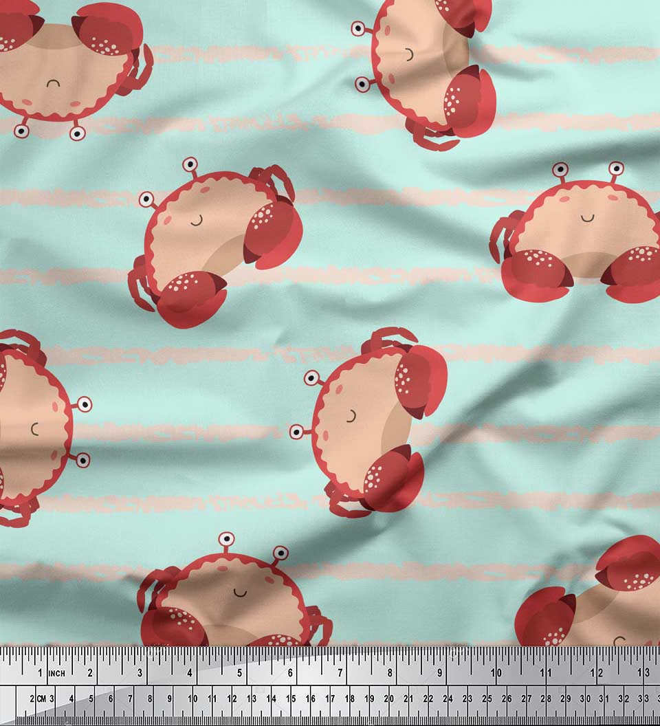 

Тканина Soimoi Blue Poly Crepe Тканина з крабами з океанським декором з принтом BTY 42 дюйми 42 Inch Wide - Poly Crepe зелений