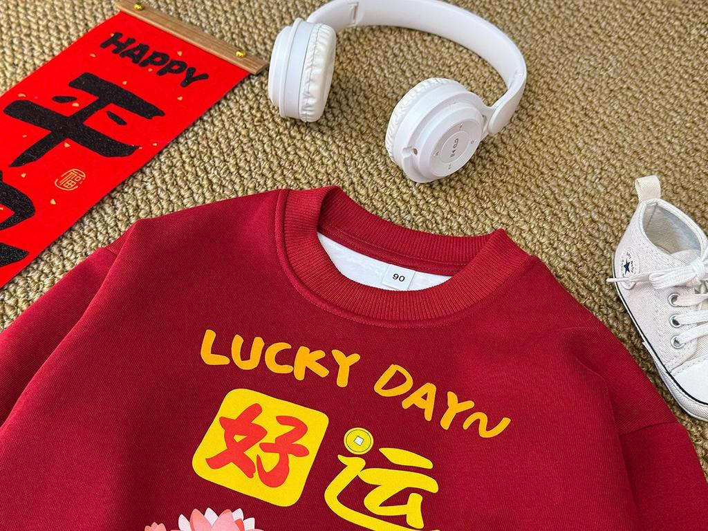 New Year Parent-Child Red Sweatshirt: Stylish Autumn/Winter Fashion for Mother-Daughter & Mother-Son