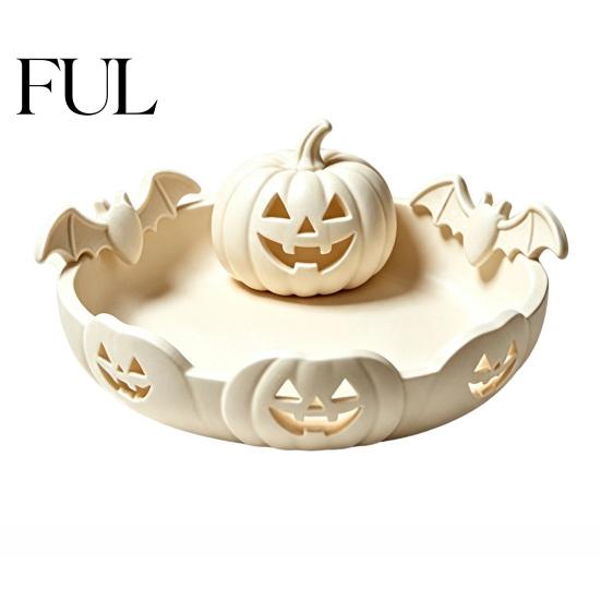 Decorative Table Centerpiece Halloween Pumpkin Tray, Bat Relief Candy Holder, 3D Printed Tray Desktop Storage Bowl, Spooky Tabletop Ornament for Party
