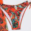 Modische Damen-Hose, Dreiteiliges Set mit durchgehendem Print, Badeanzug, Rückenfreies Geteiltes Oberteil, Bikini