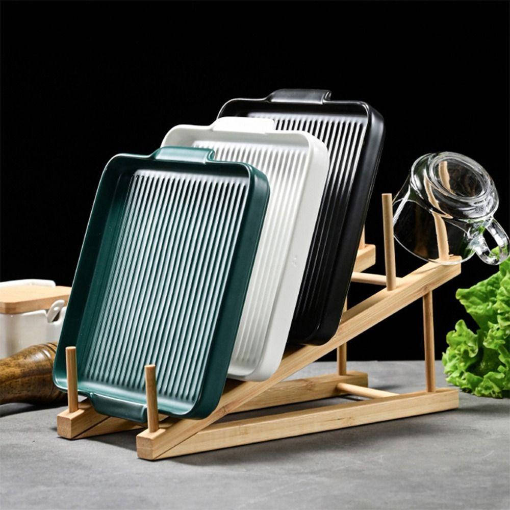 Multi Grid Design Dish Drainer Rack Wooden Pot Lid Holder Durable Kitchen Dishes Stand  Kitchen