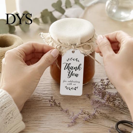 Easy to Use Hang Tags with String 100Pcs Paper Thank You String, Rectangular Gift Tags, Pre-Punched Sturdy Cardstock for Presents Hole Hanging Wedding