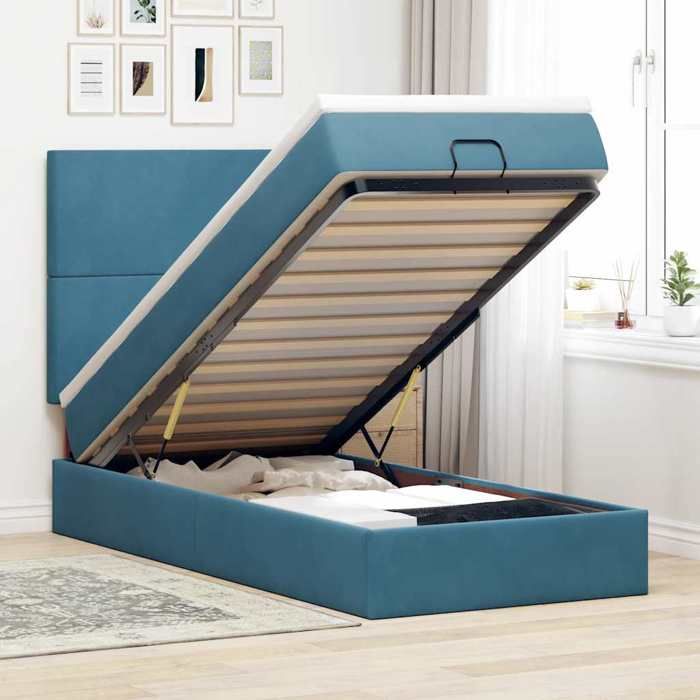 VidaXL Cadre de lit ottoman avec matelas bleu foncé 80x200 cm velours, cadre de lit, cadre de lit rembourré, cadre de lit 3314214