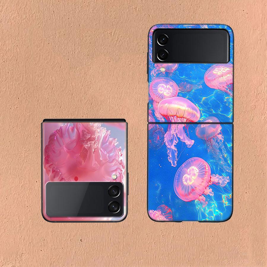 Enchanting Neon Jellyfish Coque For Samsung Z Flip7 6 Galaxy Case Shockproof Z Flip5 Z Flip3 4 5G Hard Cover Phone TPU PC Hard